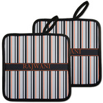 Gray Stripes Pot Holders - Set of 2 w/ Name or Text