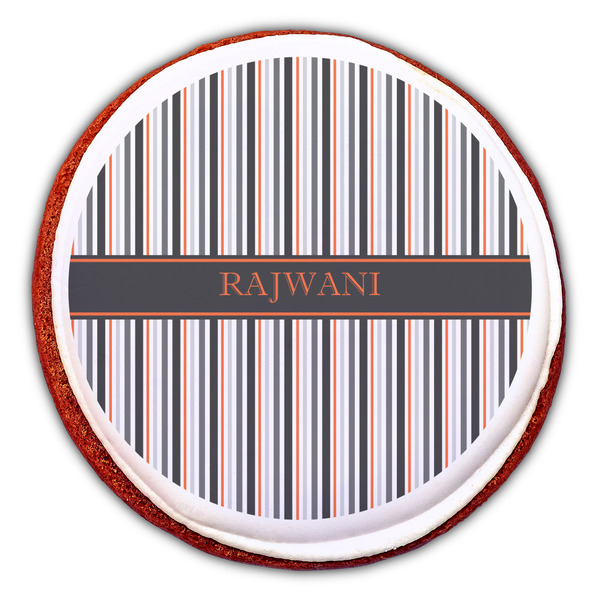 Gray Stripes Printed Icing Circle - Large - On Cookie