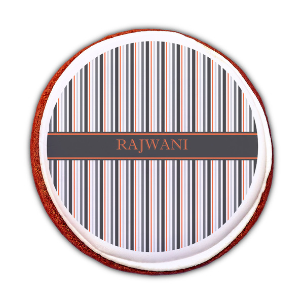 Gray Stripes Printed Icing Circle - Medium - On Cookie
