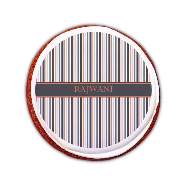 Gray Stripes Printed Icing Circle - Small - On Cookie