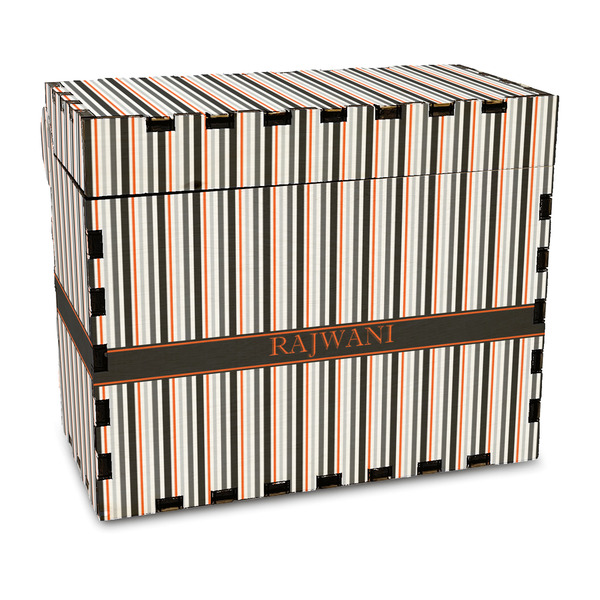 Custom Gray Stripes Wood Recipe Box - Full Color Print (Personalized)