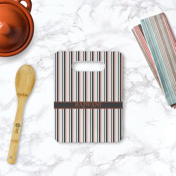Gray Stripes Rectangle Trivet with Handle - LIFESTYLE