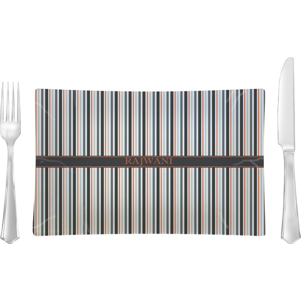 Custom Gray Stripes Rectangular Glass Lunch / Dinner Plate - Single or Set (Personalized)