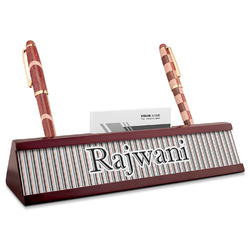 Gray Stripes Red Mahogany Nameplate with Business Card Holder (Personalized)