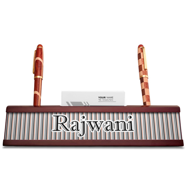 Gray Stripes Red Mahogany Nameplates with Business Card Holder - Straight