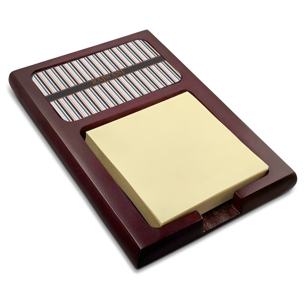 Custom Gray Stripes Red Mahogany Sticky Note Holder (Personalized)