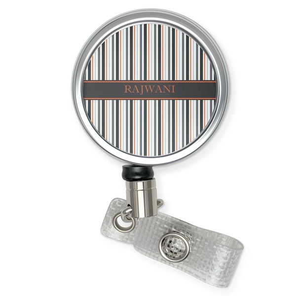 Custom Gray Stripes Retractable Badge Reel (Personalized)