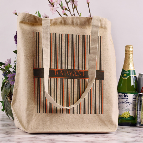 Gray Stripes Reusable Cotton Grocery Bag - In Context