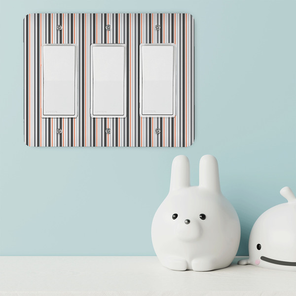 Gray Stripes Rocker Light Switch Covers - Triple - IN CONTEXT