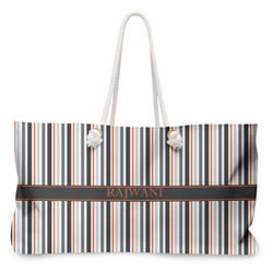 Gray Stripes Large Tote Bag with Rope Handles (Personalized)