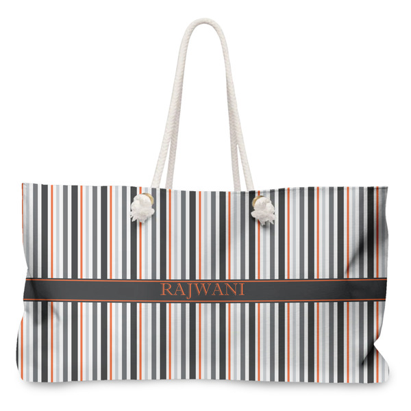 Custom Gray Stripes Large Tote Bag with Rope Handles (Personalized)