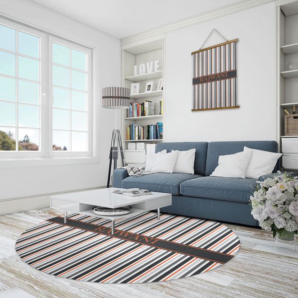 Gray Stripes Round Area Rug - IN CONTEXT