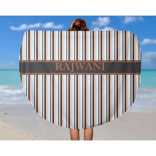 Gray Stripes Round Beach Towel - In Use
