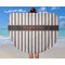 Gray Stripes Round Beach Towel - In Use