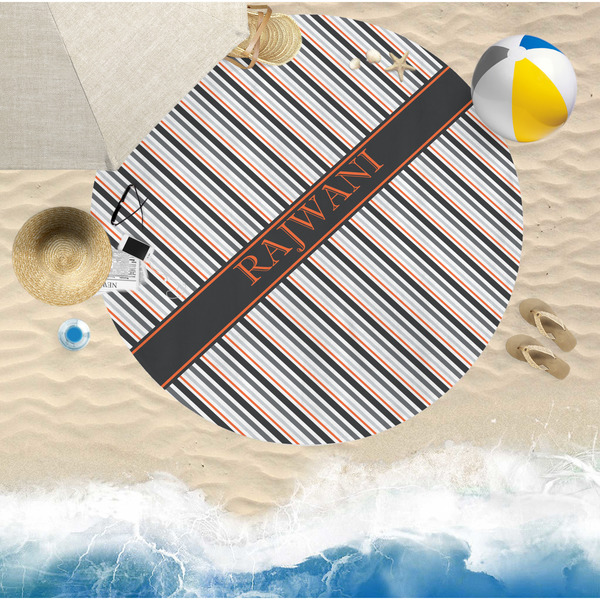 Gray Stripes Round Beach Towel Lifestyle
