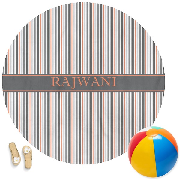 Custom Gray Stripes Round Beach Towel (Personalized)