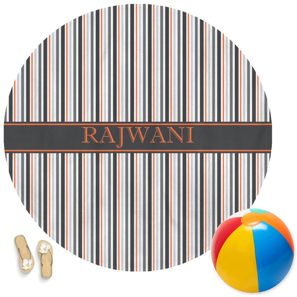 Custom Gray Stripes Round Beach Towel (Personalized)