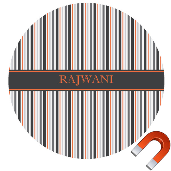 Custom Gray Stripes Round Car Magnet - 6" (Personalized)