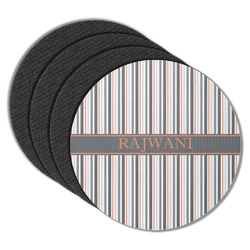 Gray Stripes Round Rubber Backed Coasters - Set of 4 (Personalized)