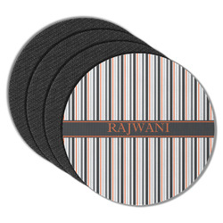 Gray Stripes Round Rubber Backed Coasters - Set of 4 (Personalized)