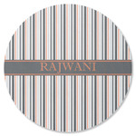 Gray Stripes Round Rubber Backed Coaster (Personalized)