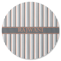 Gray Stripes Round Rubber Backed Coaster (Personalized)
