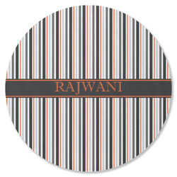 Gray Stripes Round Rubber Backed Coaster (Personalized)