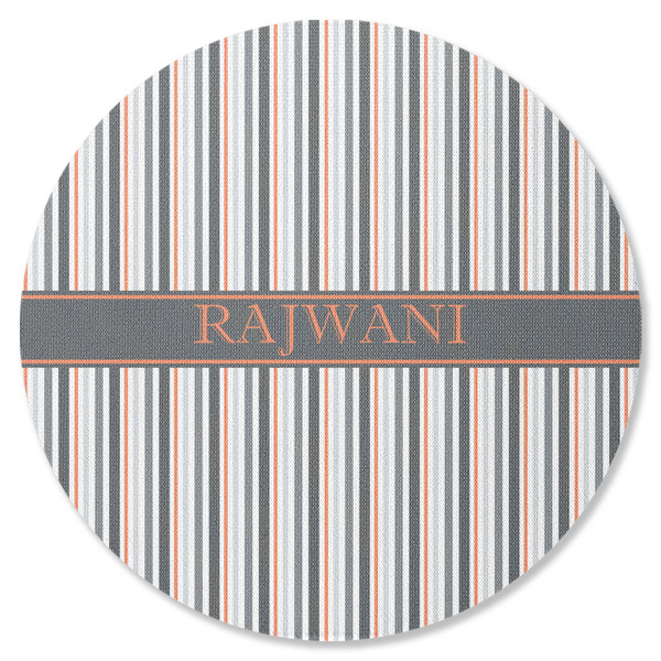 Custom Gray Stripes Round Rubber Backed Coaster (Personalized)