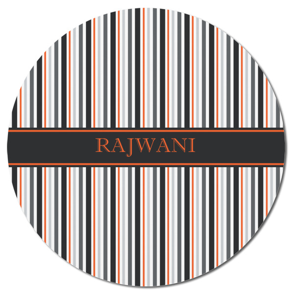 Gray Stripes Round Fridge Magnet - FRONT