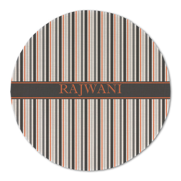 Gray Stripes Round Linen Placemats - FRONT (Double Sided)