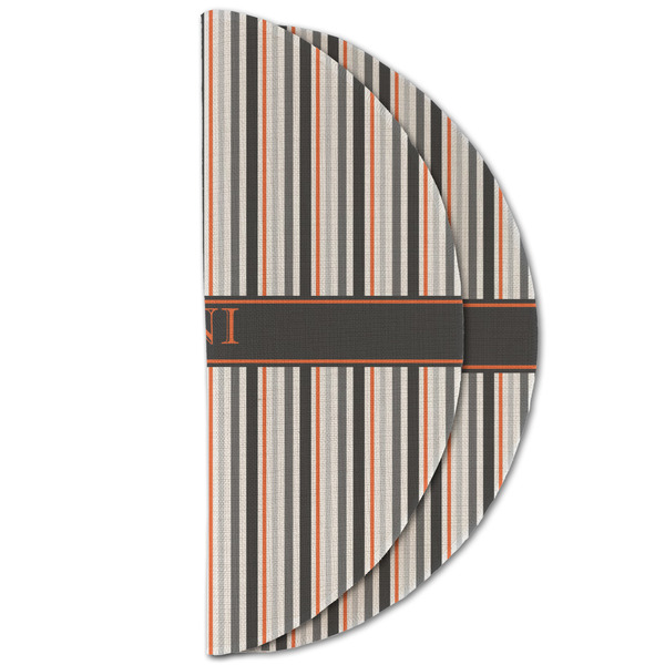 Gray Stripes Round Linen Placemats - HALF FOLDED (double sided)