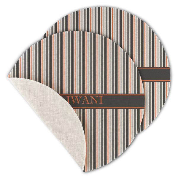 Gray Stripes Round Linen Placemats - MAIN (Single Sided)