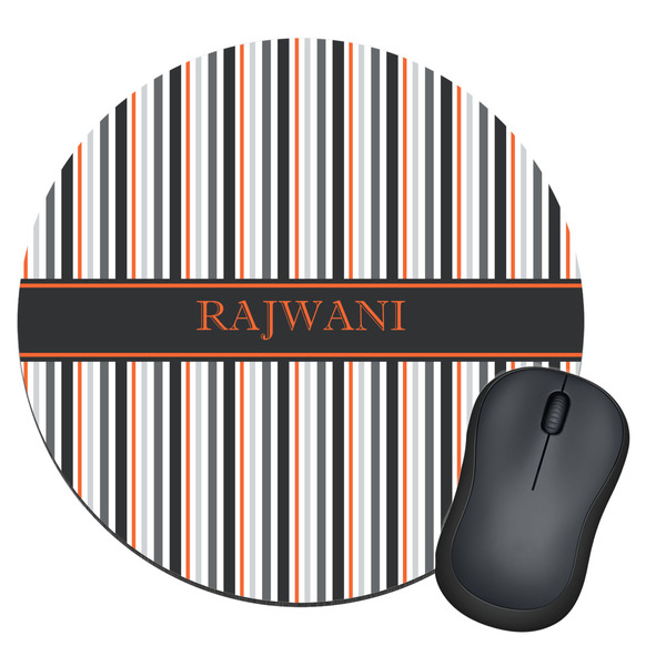 Custom Gray Stripes Round Mouse Pad (Personalized)