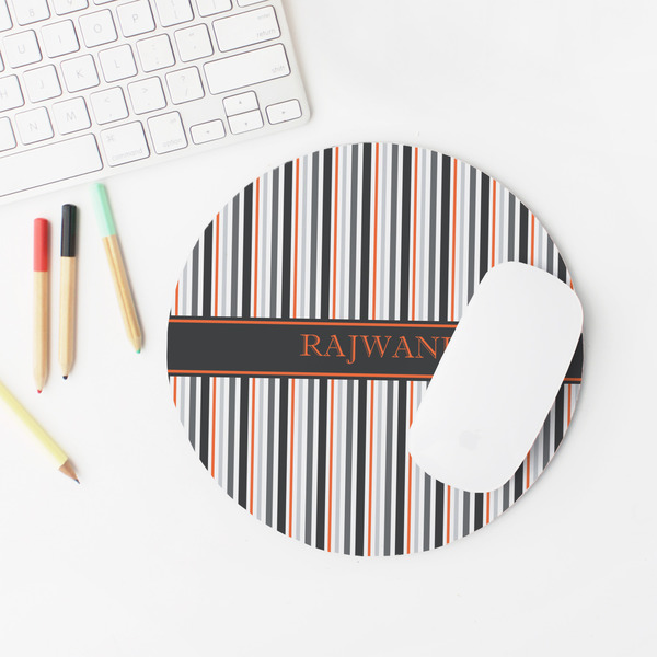 Gray Stripes Round Mousepad - LIFESTYLE 2