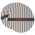 Gray Stripes Round Paper Coasters w/ Name or Text