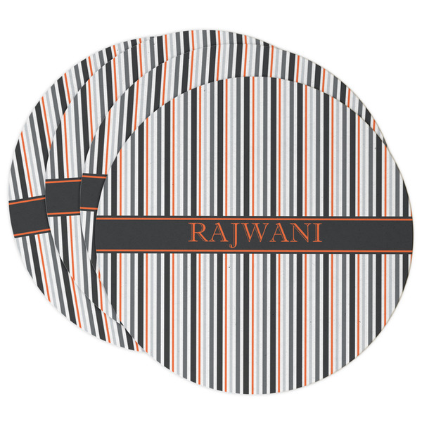 Custom Gray Stripes Round Paper Coasters w/ Name or Text