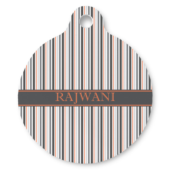 Custom Gray Stripes Round Pet ID Tag (Personalized)