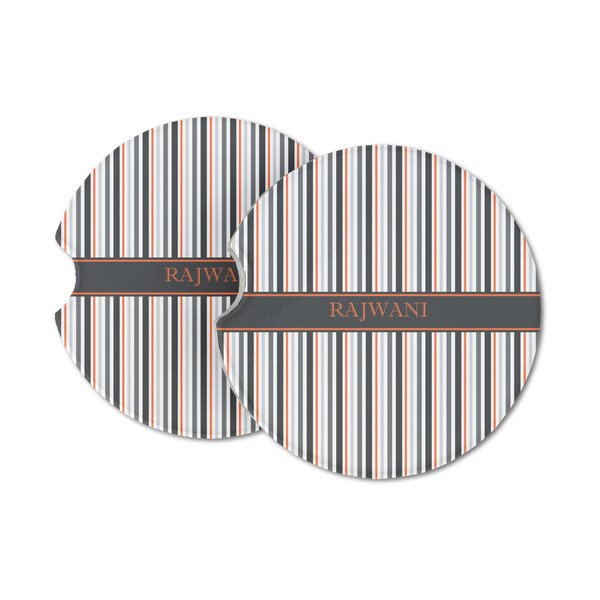 Custom Gray Stripes Sandstone Car Coasters - Set of 2 (Personalized)