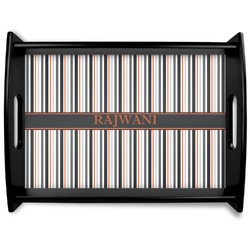 Gray Stripes Black Wooden Tray - Large (Personalized)