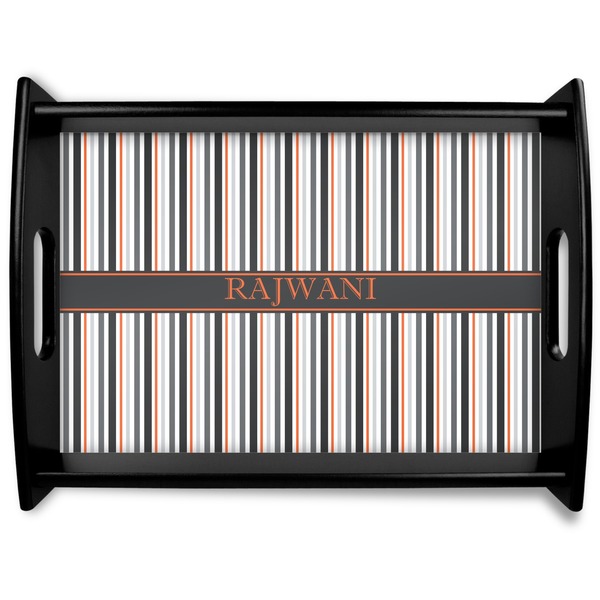 Custom Gray Stripes Black Wooden Tray - Large (Personalized)