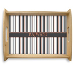Gray Stripes Natural Wooden Tray - Large (Personalized)