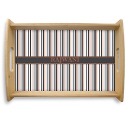 Gray Stripes Natural Wooden Tray - Small (Personalized)