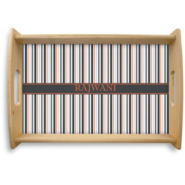 Custom Gray Stripes Natural Wooden Tray - Small (Personalized)