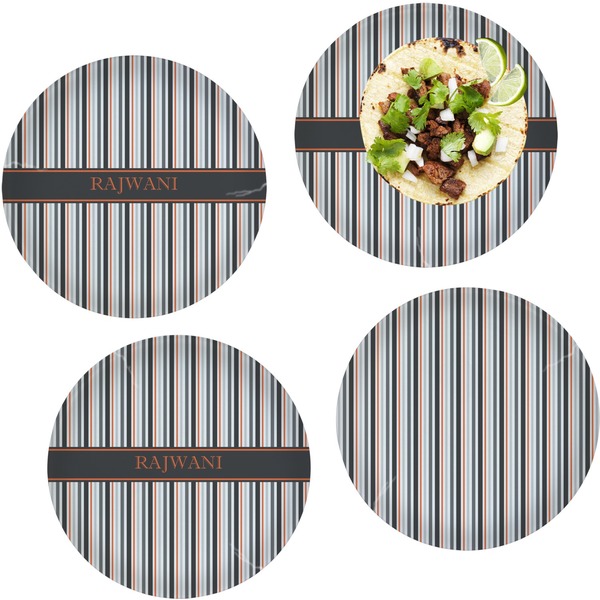 Custom Gray Stripes Set of 4 Glass Lunch / Dinner Plate 10" (Personalized)