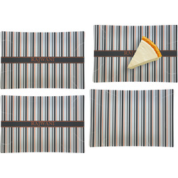Gray Stripes Set of 4 Glass Rectangular Appetizer / Dessert Plate (Personalized)