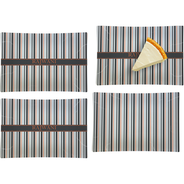 Custom Gray Stripes Set of 4 Glass Rectangular Appetizer / Dessert Plate (Personalized)