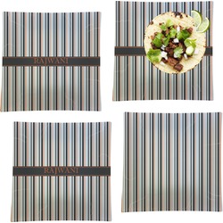 Gray Stripes Set of 4 Glass Square Lunch / Dinner Plate 9.5" (Personalized)