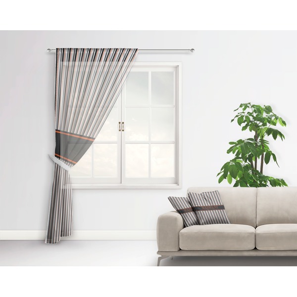Gray Stripes Sheer Curtain With Window and Rod - in Room Matching Pillow