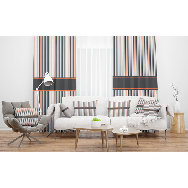 Gray Stripes Sheer and Custom Curtains in Room with Matching Pillows