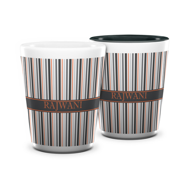 Custom Gray Stripes Ceramic Shot Glass - 1.5 oz (Personalized)